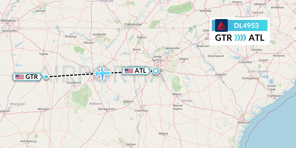 DL4953 Delta Air Lines Flight Map: Golden Triangle to Atlanta