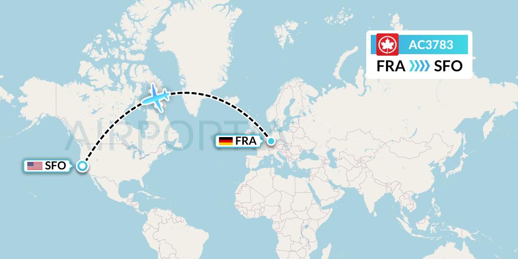 AC3783 Air Canada Flight Map: Frankfurt to San Francisco