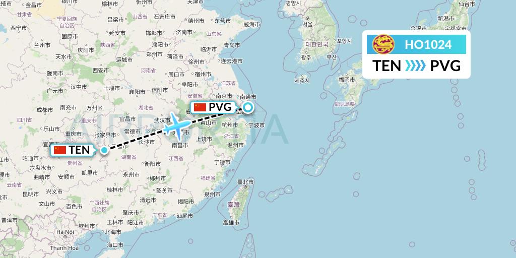 HO1024 Juneyao Airlines Flight Map: Tongren to Shanghai