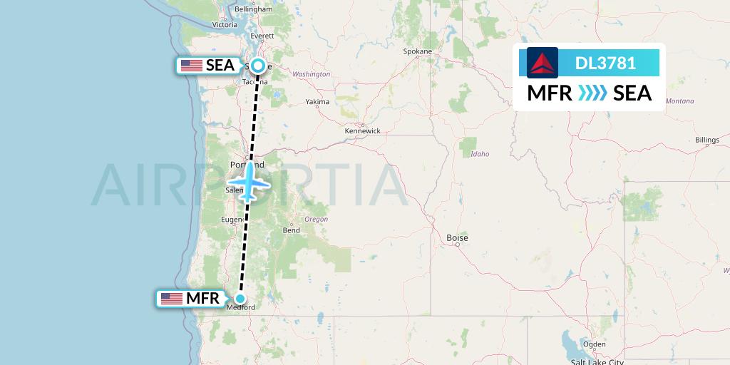 DL3781 Delta Air Lines Flight Map: Medford to Seattle