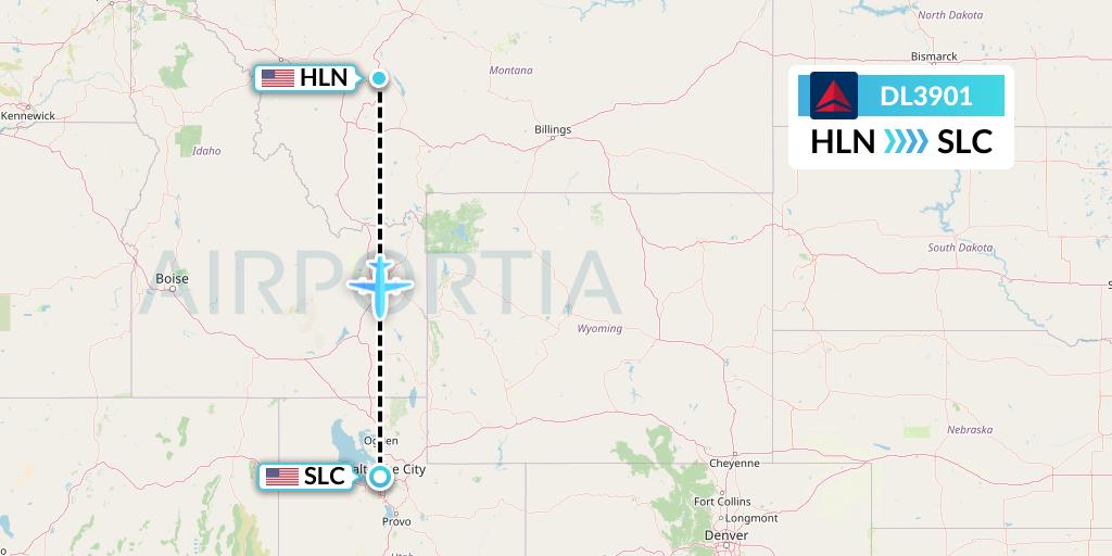DL3901 Delta Air Lines Flight Map: Helena to Salt Lake City