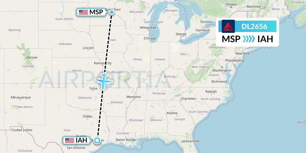 DL2656 Delta Air Lines Flight Map: Minneapolis to Houston