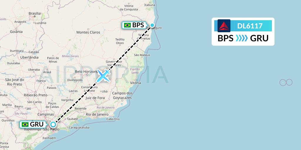 DL6117 Delta Air Lines Flight Map: Porto Seguro to Sao Paulo