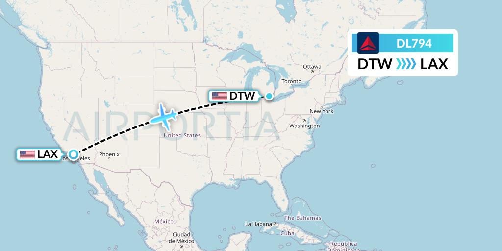 DL794 Delta Air Lines Flight Map: Detroit to Los Angeles