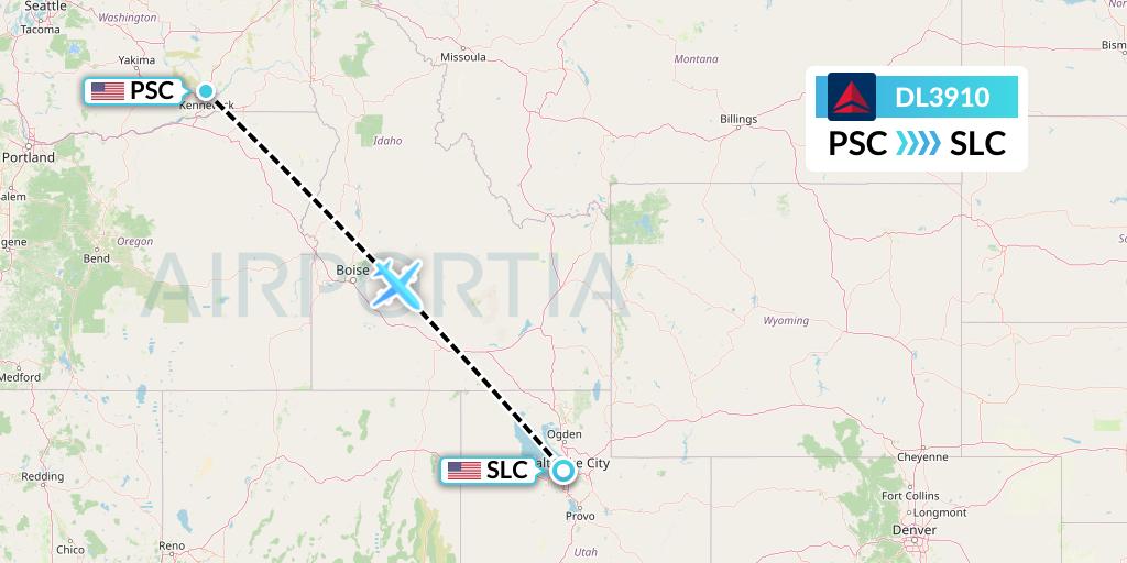 DL3910 Delta Air Lines Flight Map: Pasco to Salt Lake City