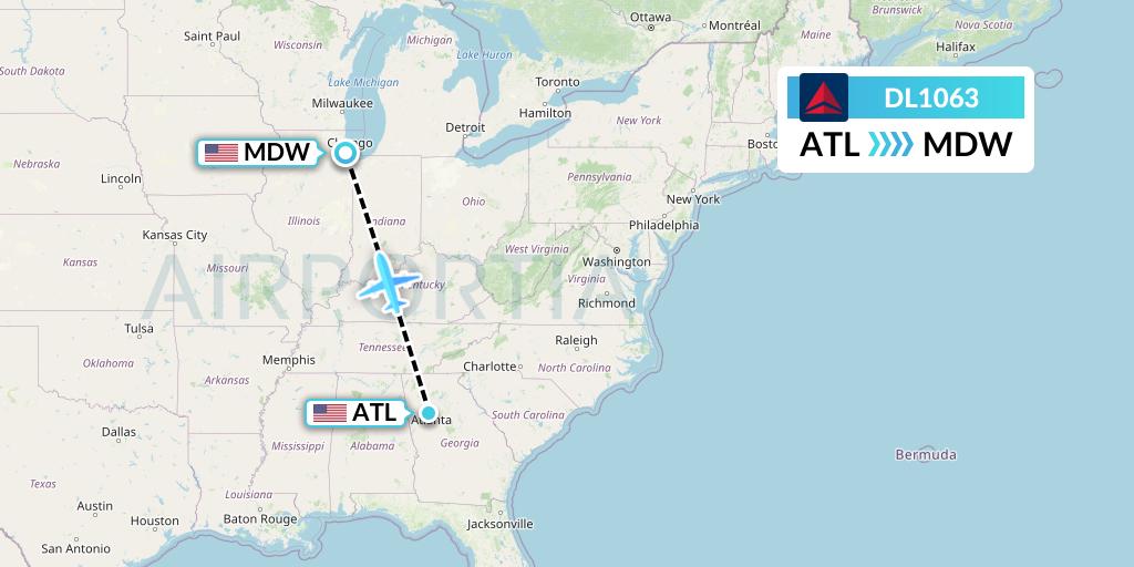 DL1063 Delta Air Lines Flight Map: Atlanta to Chicago