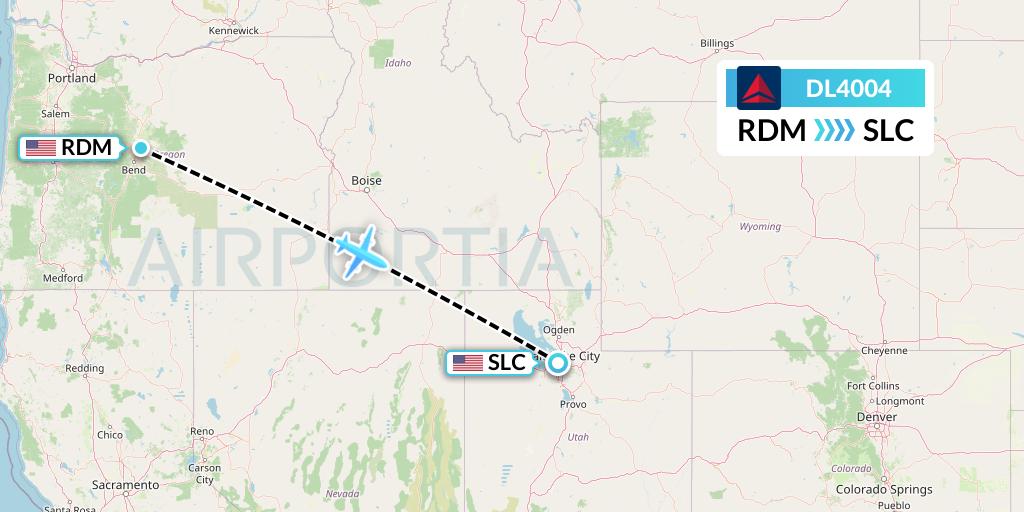 DL4004 Delta Air Lines Flight Map: Redmond to Salt Lake City