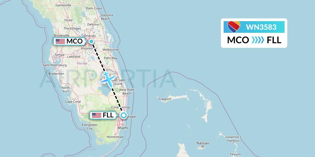 WN3583 Flight Status Southwest Airlines Orlando to Fort Lauderdale