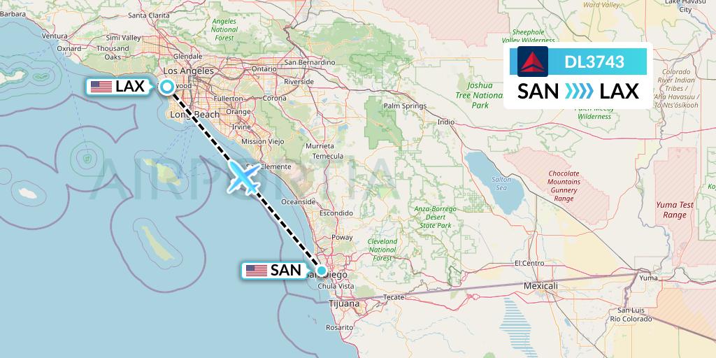 DL3743 Delta Air Lines Flight Map: San Diego to Los Angeles