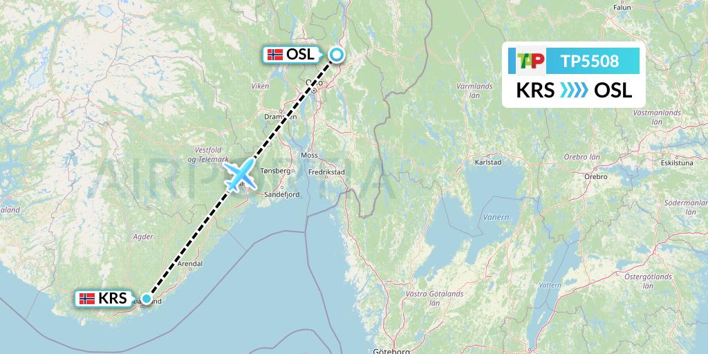 TP5508 TAP Portugal Flight Map: Kristiansand to Oslo