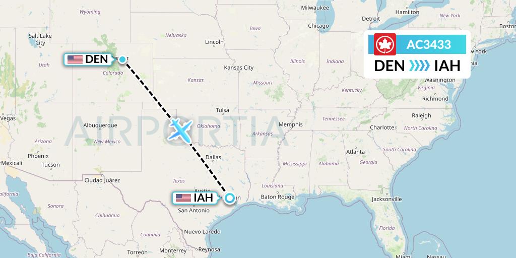 AC3433 Air Canada Flight Map: Denver to Houston