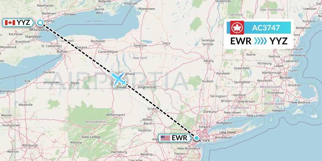AC3747 Air Canada Flight Map: New York to Toronto