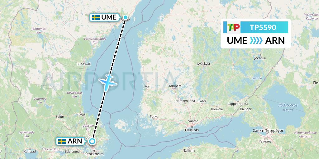 TP5590 TAP Portugal Flight Map: Umea to Stockholm