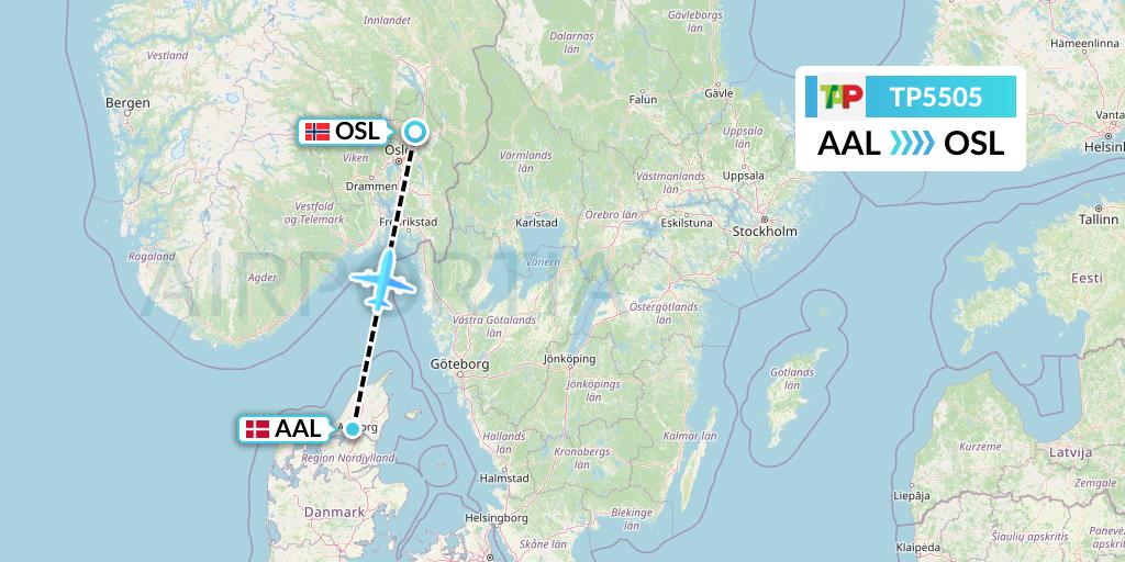 TP5505 TAP Portugal Flight Map: Aalborg to Oslo