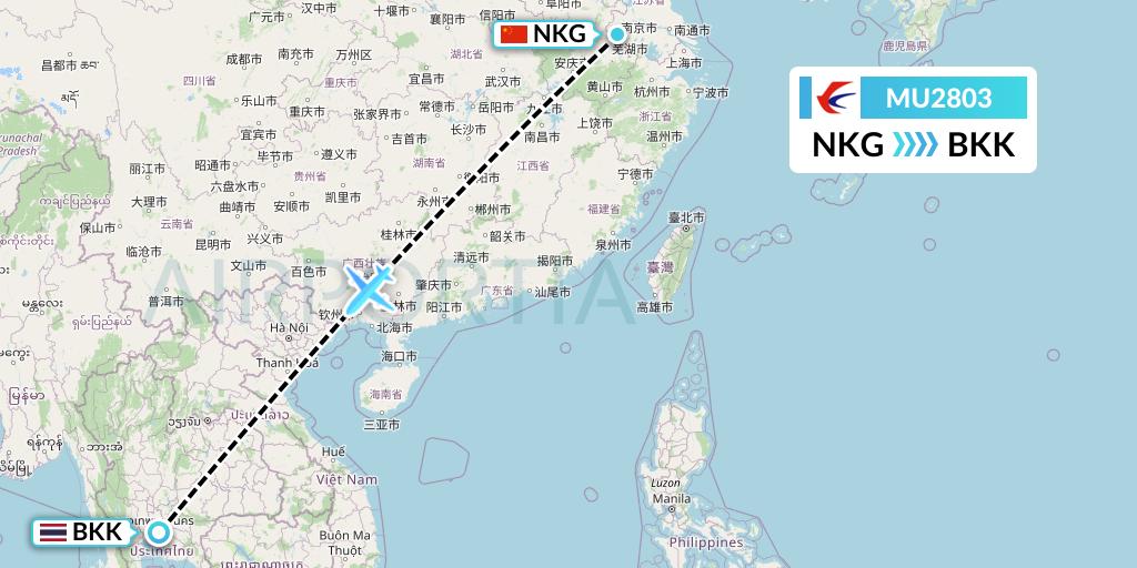 MU2803 China Eastern Airlines Flight Map: Nanjing to Bangkok