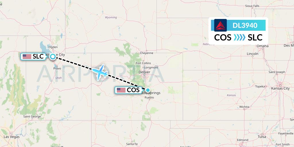 DL3940 Delta Air Lines Flight Map: Colorado Springs to Salt Lake City