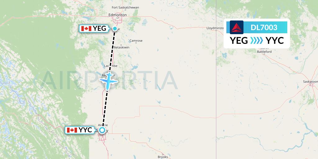 DL7003 Delta Air Lines Flight Map: Edmonton to Calgary