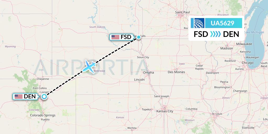 UA5629 United Airlines Flight Map: Sioux Falls to Denver