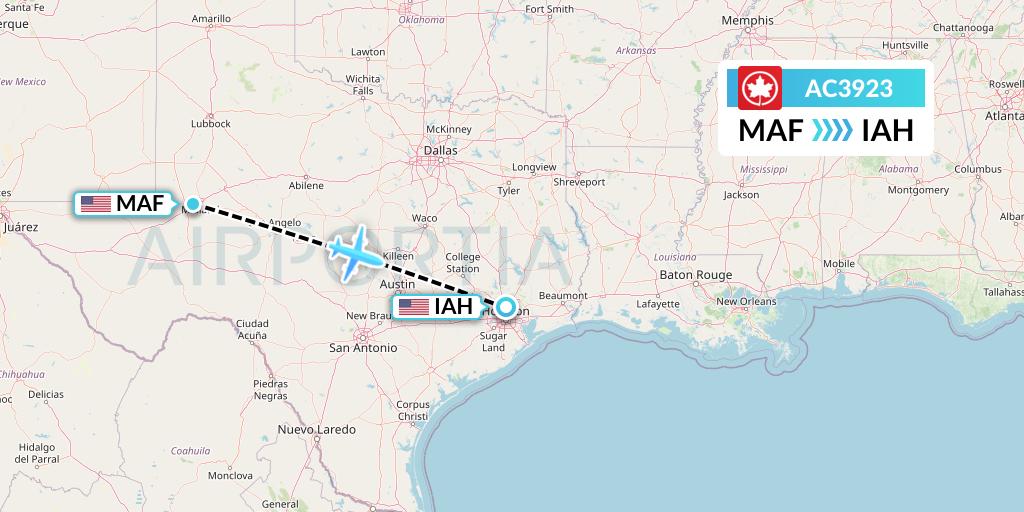 AC3923 Air Canada Flight Map: Midland to Houston