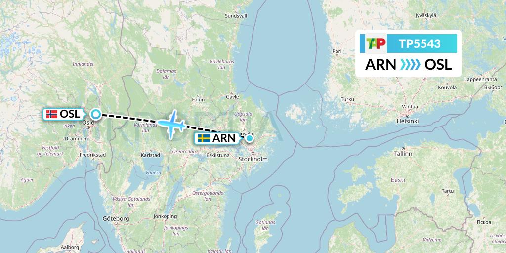 TP5543 TAP Portugal Flight Map: Stockholm to Oslo