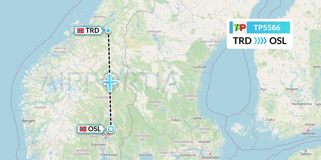 TP5586 TAP Portugal Flight Map: Trondheim to Oslo
