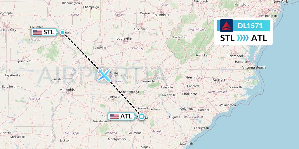 DL1571 Delta Air Lines Flight Map: St. Louis to Atlanta