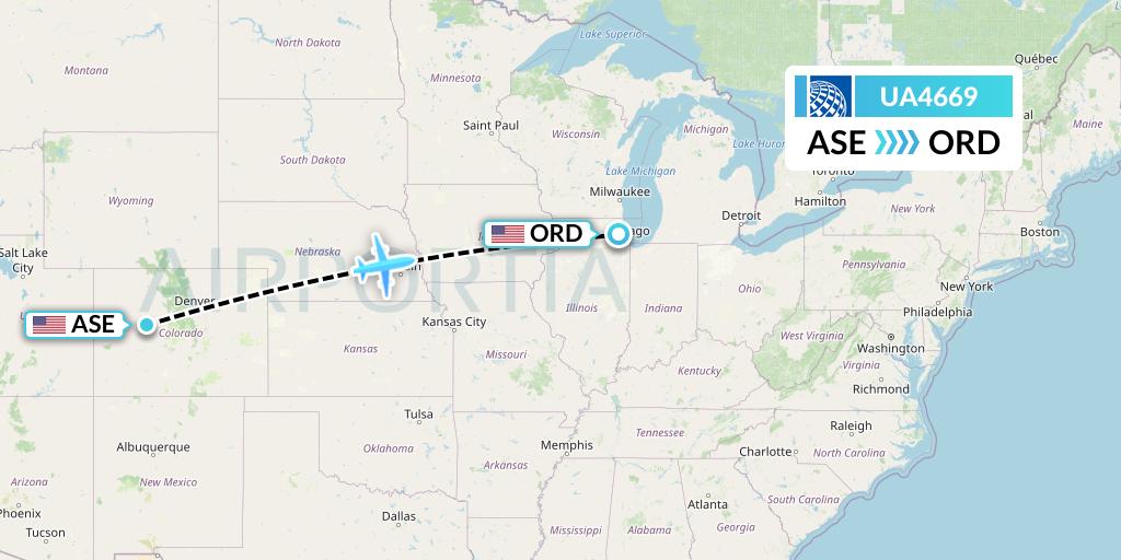 UA4669 United Airlines Flight Map: Aspen to Chicago