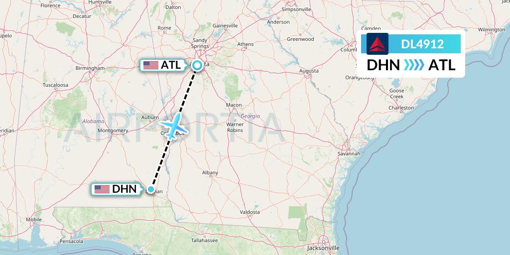 DL4912 Delta Air Lines Flight Map: Dothan to Atlanta