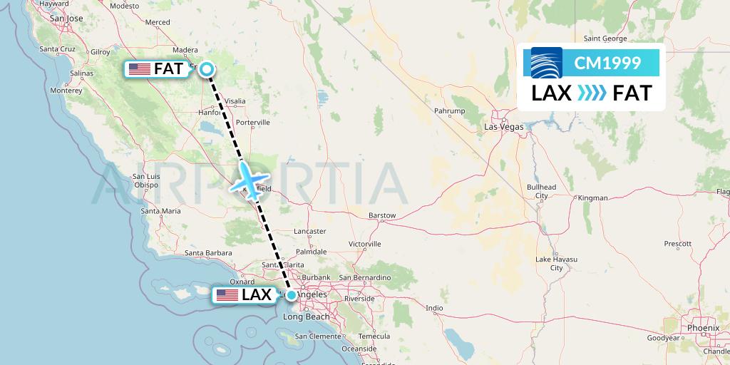 CM1999 Copa Airlines Flight Map: Los Angeles to Fresno