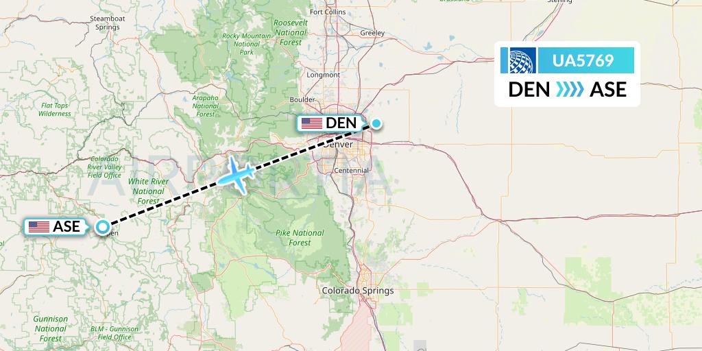 UA5769 United Airlines Flight Map: Denver to Aspen