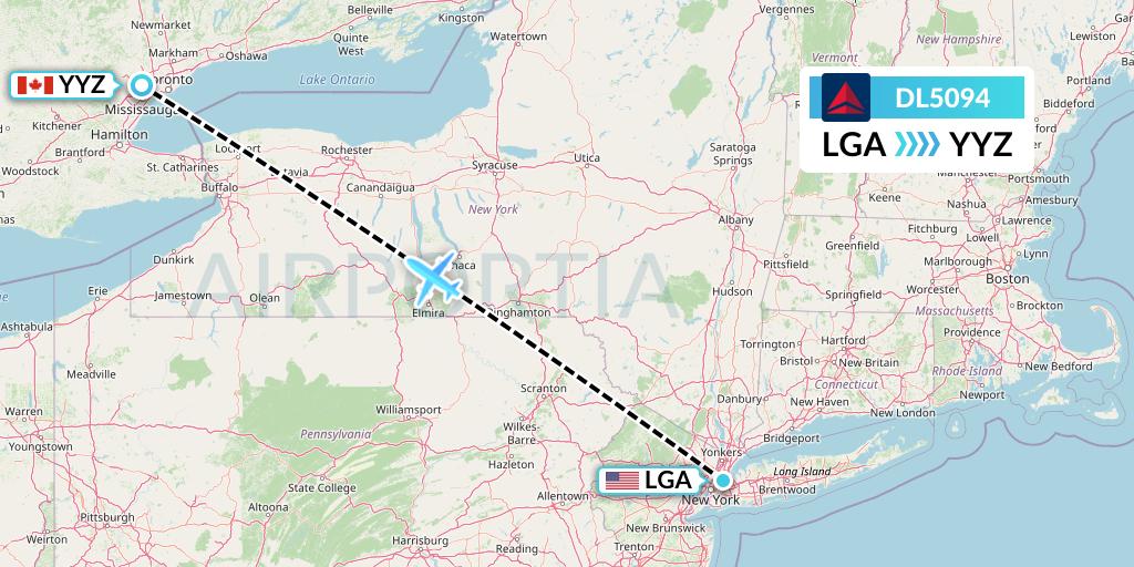 DL5094 Delta Air Lines Flight Map: New York to Toronto