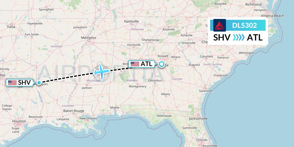 DL5302 Delta Air Lines Flight Map: Shreveport to Atlanta