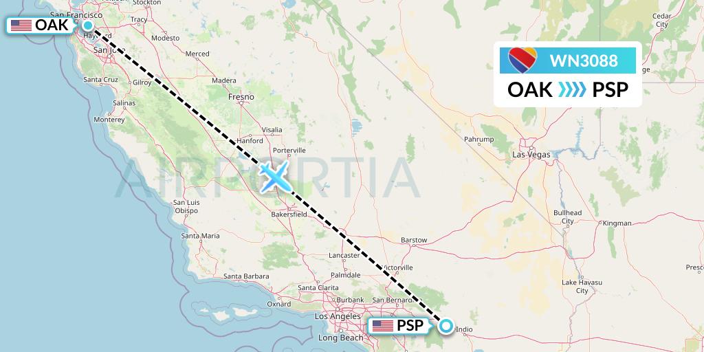 WN3088 Southwest Airlines Flight Map: Oakland to Palm Springs