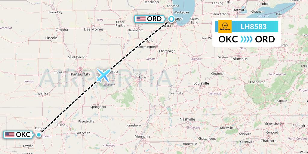 LH8583 Lufthansa Flight Map: Oklahoma City to Chicago