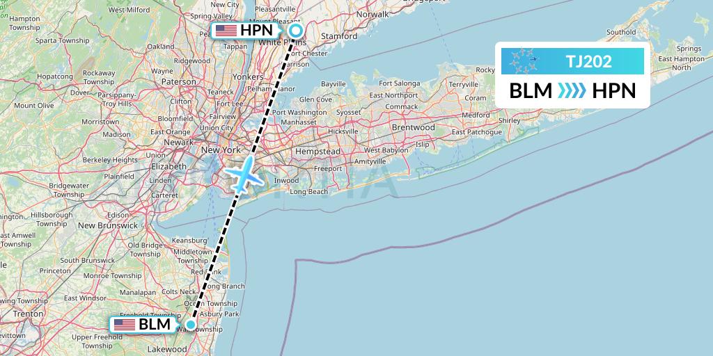TJ202 Tradewind Aviation Flight Map: Atlantic City to White Plains