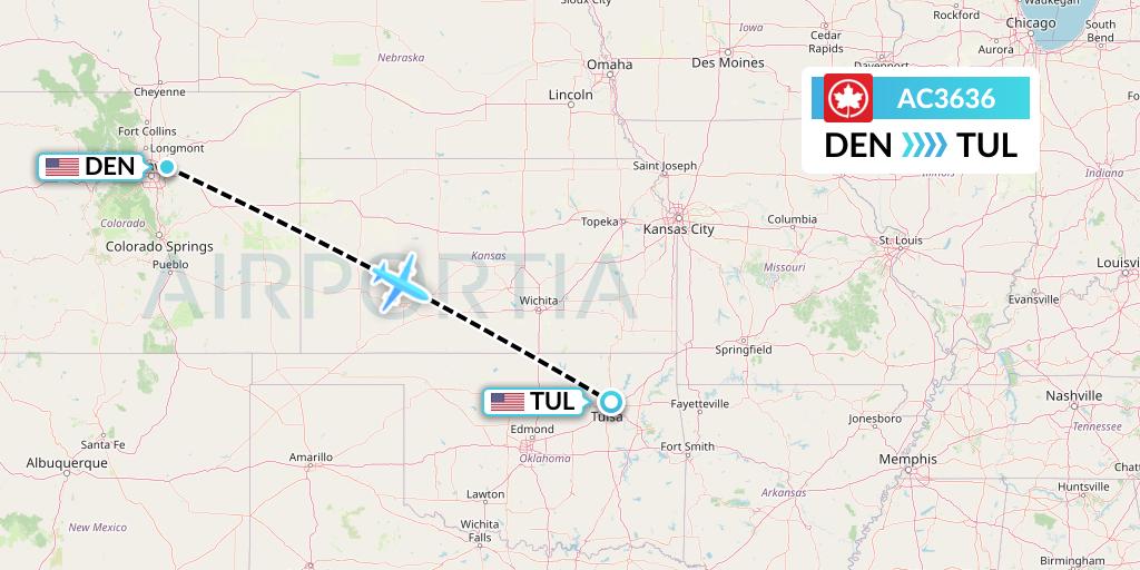 AC3636 Air Canada Flight Map: Denver to Tulsa