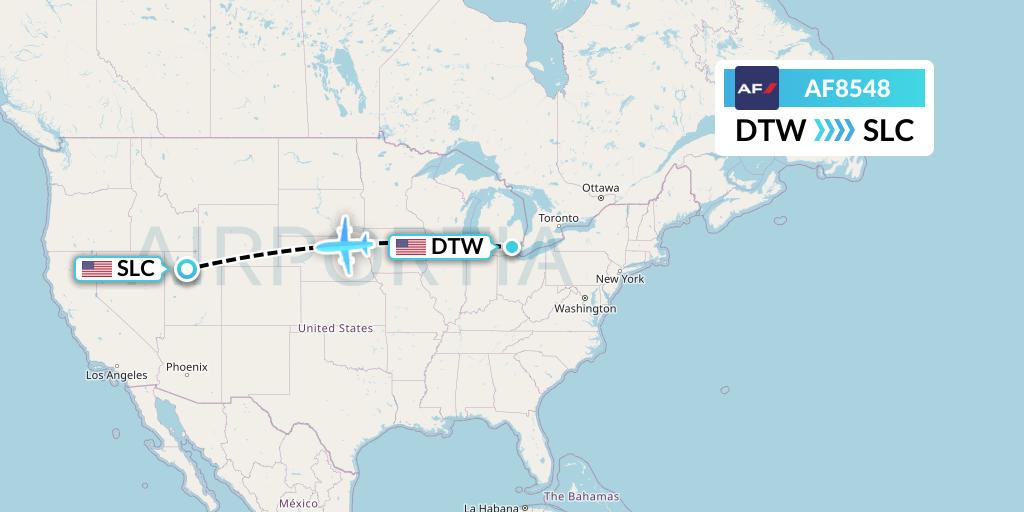AF8548 Air France Flight Map: Detroit to Salt Lake City