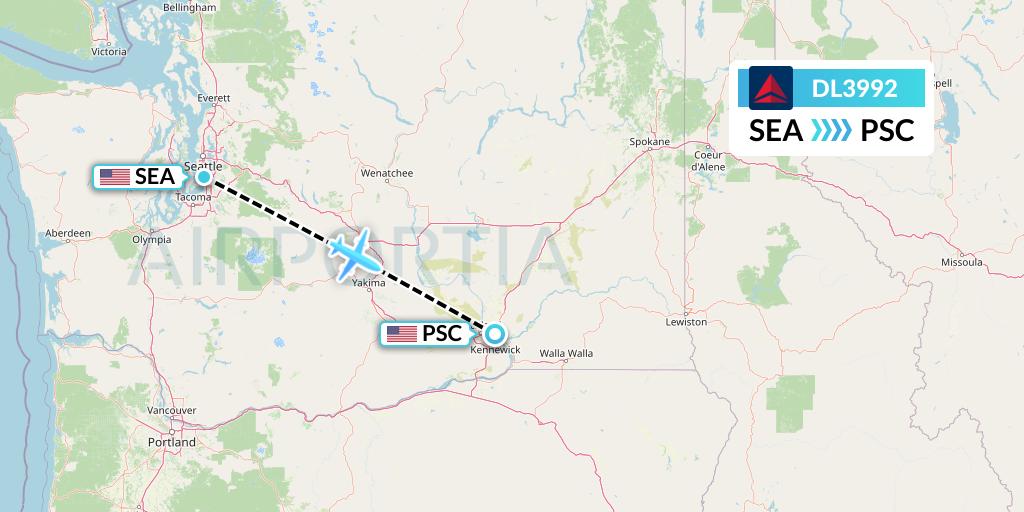 DL3992 Delta Air Lines Flight Map: Seattle to Pasco