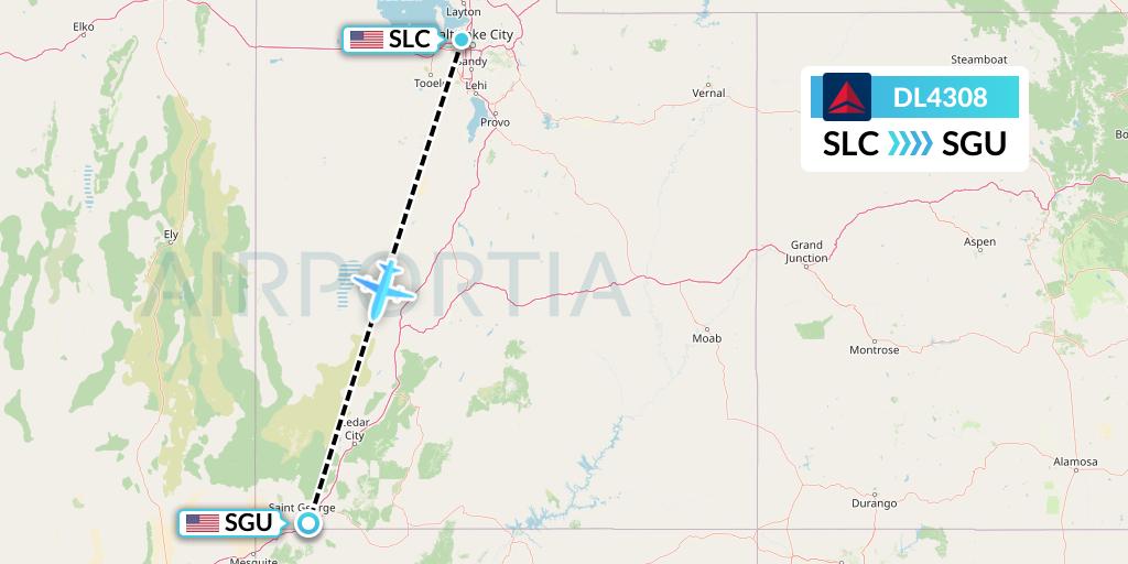 DL4308 Delta Air Lines Flight Map: Salt Lake City to St. George