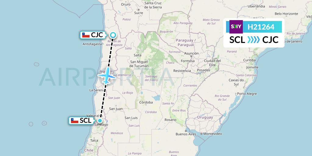 H21264 Sky Airline Flight Map: Santiago to Calama