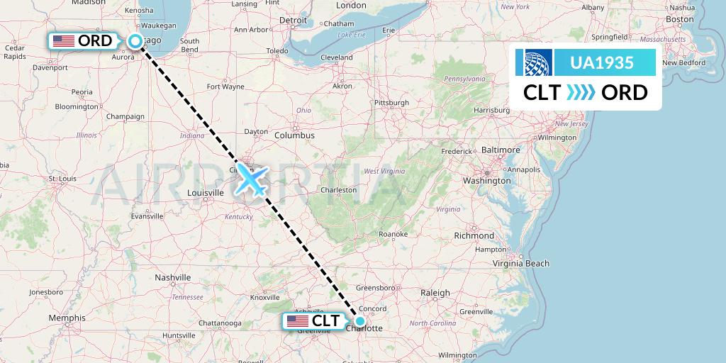UA1935 United Airlines Flight Map: Charlotte to Chicago