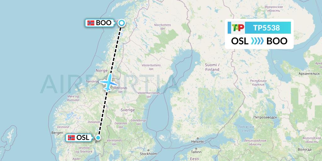 TP5538 TAP Portugal Flight Map: Oslo to Bodo