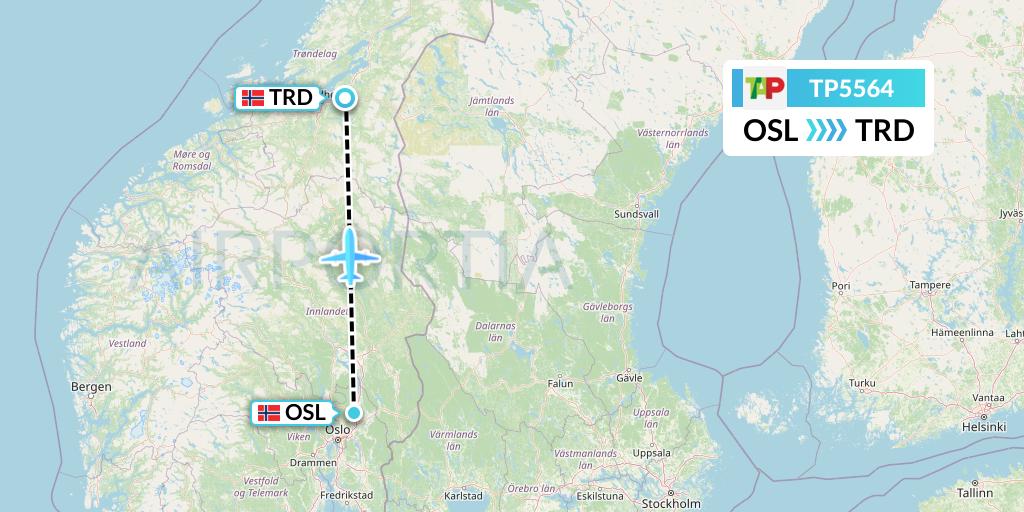 TP5564 TAP Portugal Flight Map: Oslo to Trondheim