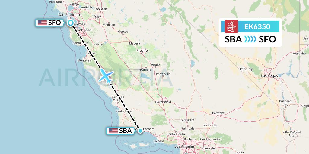 EK6350 Emirates Flight Map: Santa Barbara to San Francisco