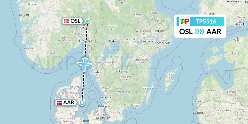 TP5516 TAP Portugal Flight Map: Oslo to Aarhus