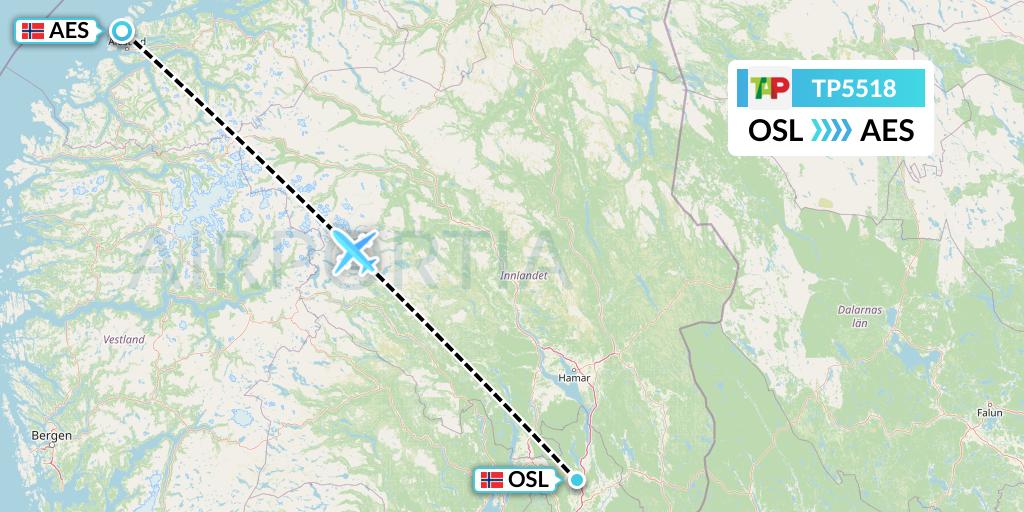 TP5518 TAP Portugal Flight Map: Oslo to Alesund