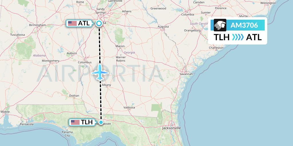 AM3706 Aeromexico Flight Map: Tallahassee to Atlanta