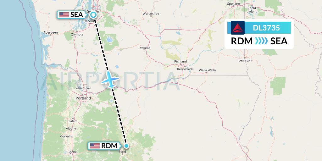 DL3735 Delta Air Lines Flight Map: Redmond to Seattle
