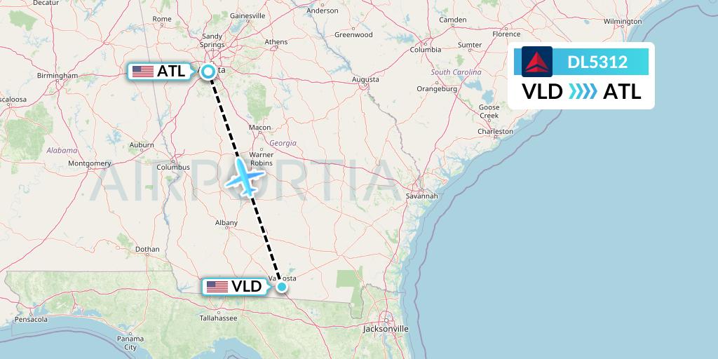 DL5312 Delta Air Lines Flight Map: Valdosta to Atlanta