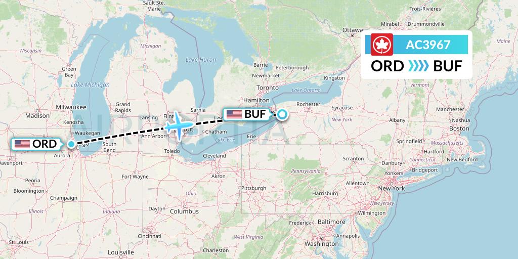 AC3967 Air Canada Flight Map: Chicago to Buffalo